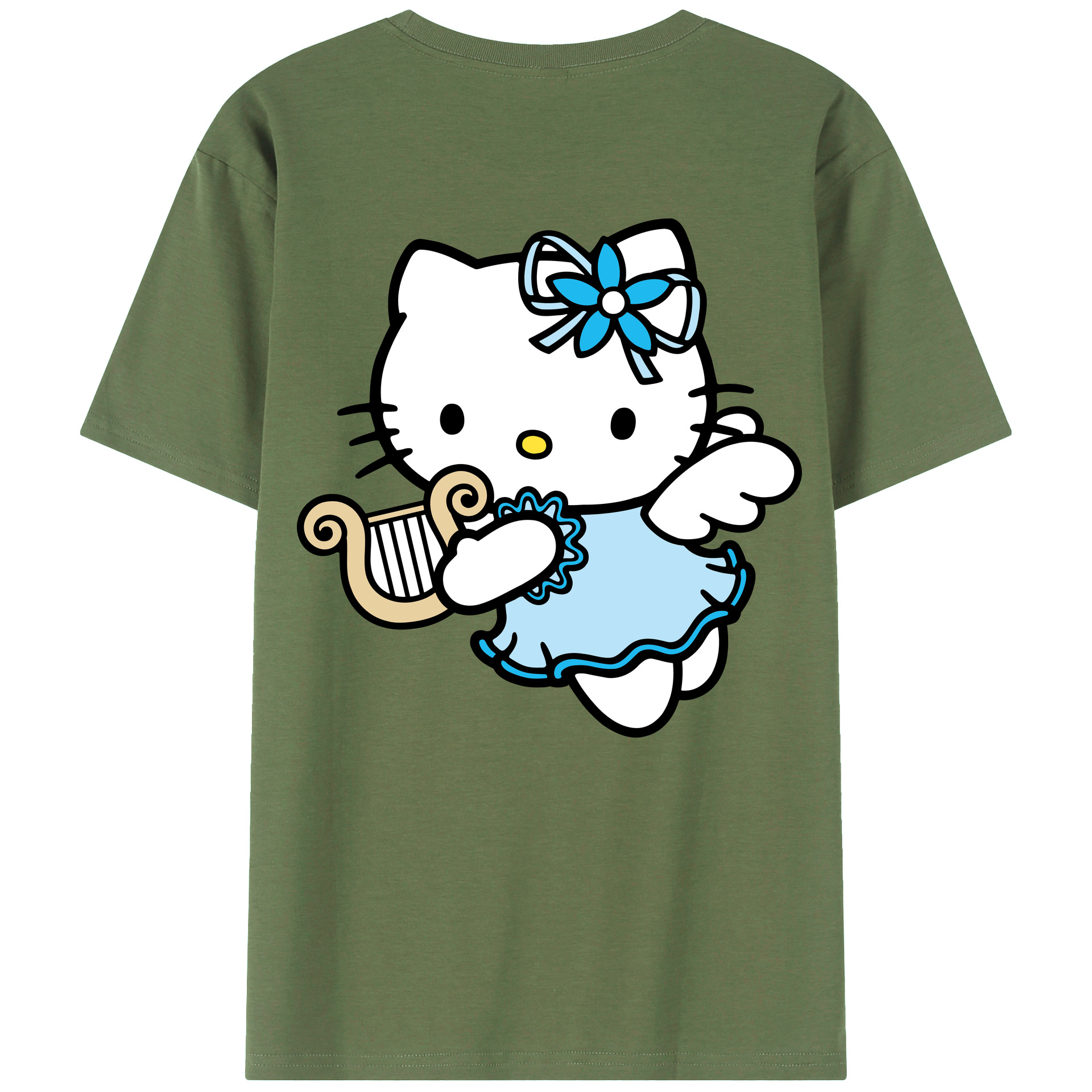 （画像用） Hello Kitty ハローキティ 綿100％ メンズ半袖Tシャツ（バックプリント） 通気性